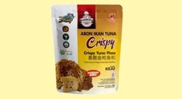 Abon Ikan Tuna Crispy tuna floss pouch displayed on a light yellow background.