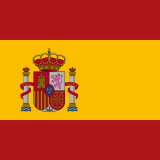 Flag of Spain with red and yellow horizontal stripes and the national coat of arms at the center.
